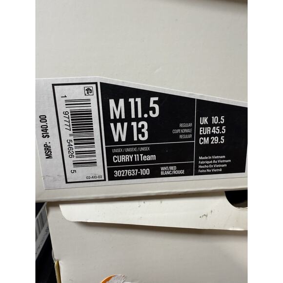 Curry 11 Team White Red 3027637-100 Under Armour Size 11.5 - Picture 7 of 7